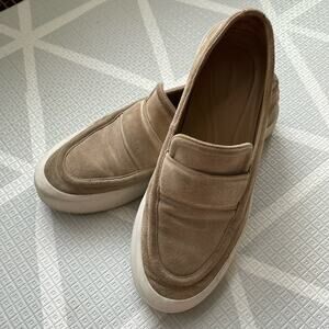 VINCE Tan Leather Suede Slip-on Sneakers | Platform Sneakers | Fall Sneakers